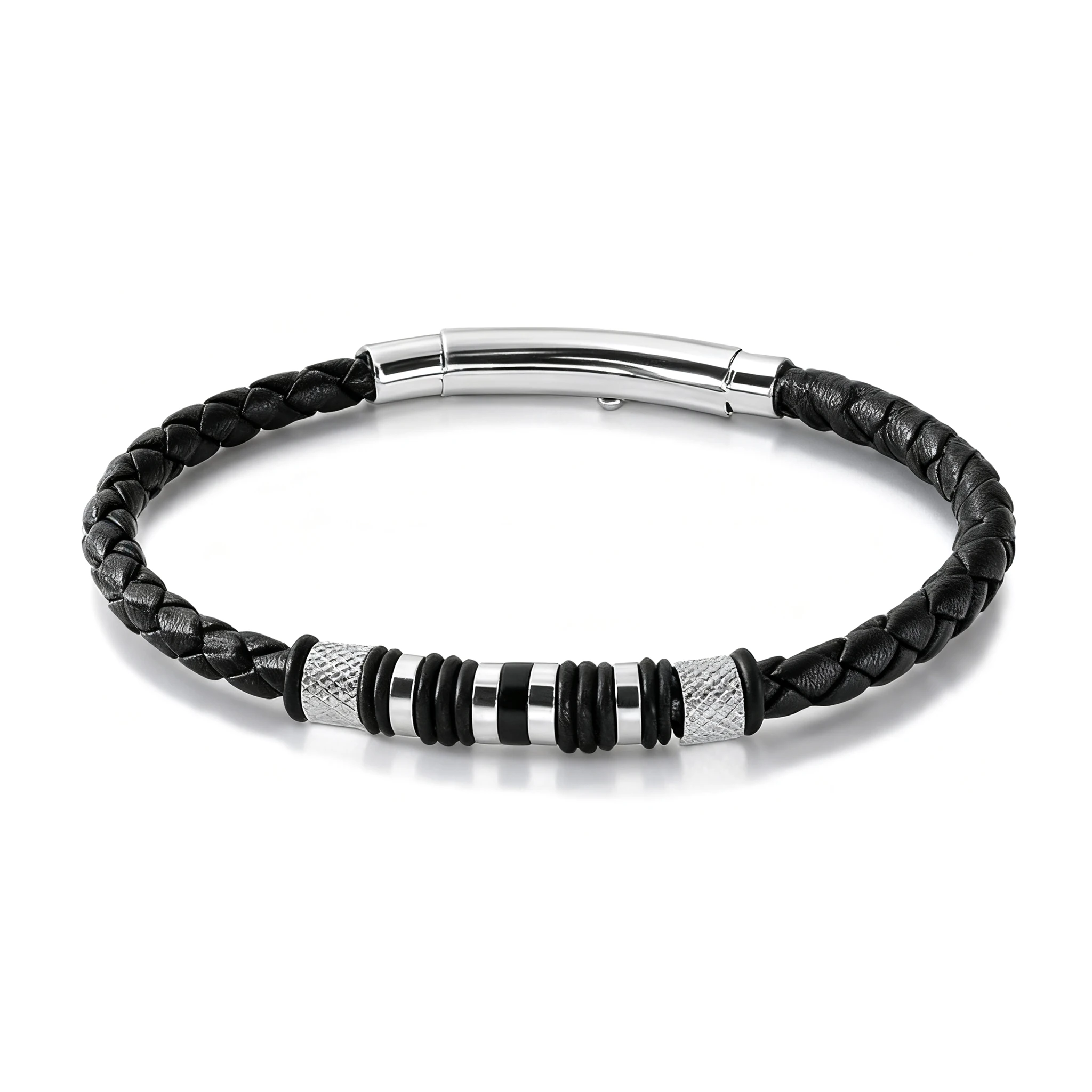 

Браслет Runda мужской из натуральной кожи, Ювелирное Украшение с черной цепочкой из нержавеющей стали, регулируемый размер 21 см