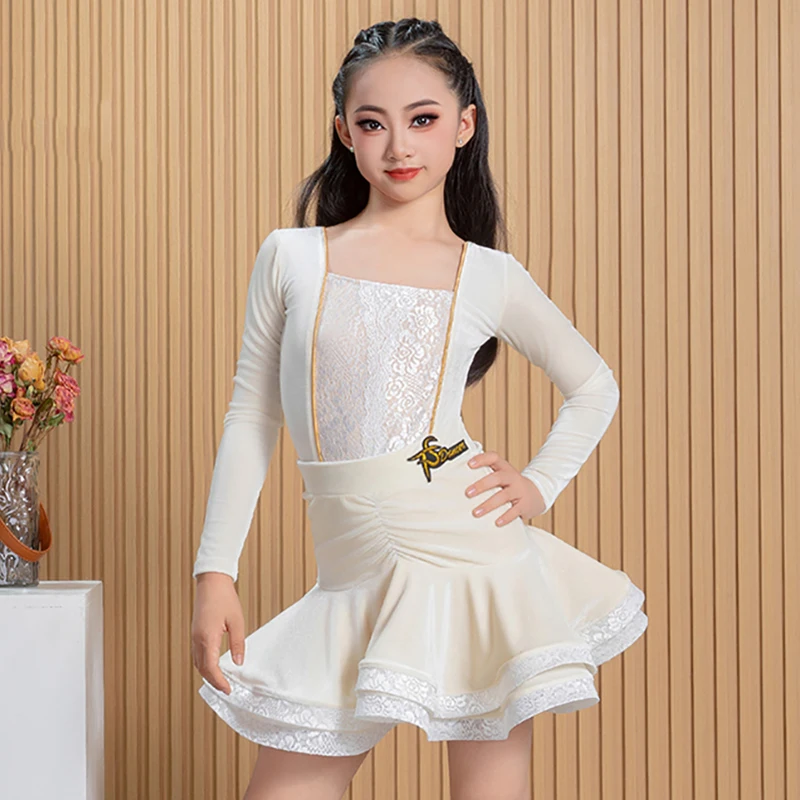 Kinder Mädchen Süney Französisch Prinzessin Latin Dance Wear Kinder Praxis Samt Spleißen Tanzkleid Performance Wettbewerb Kostüm
