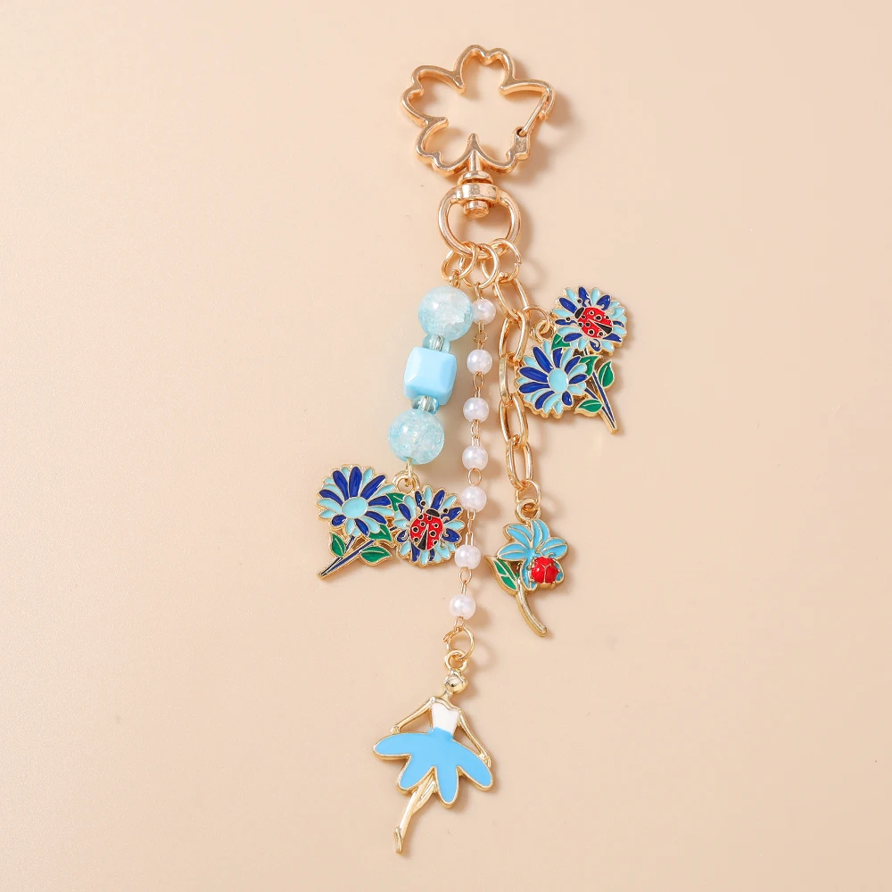 Aihua Niedlicher Y2K Blumen-Marienkäfer Schlüsselanhänger, Vergoldeter Blumen-Schlüsselring, Taschenanhänger für Damen, Handtaschen-Accessoire, Schmuckgeschenk – Detail 9
