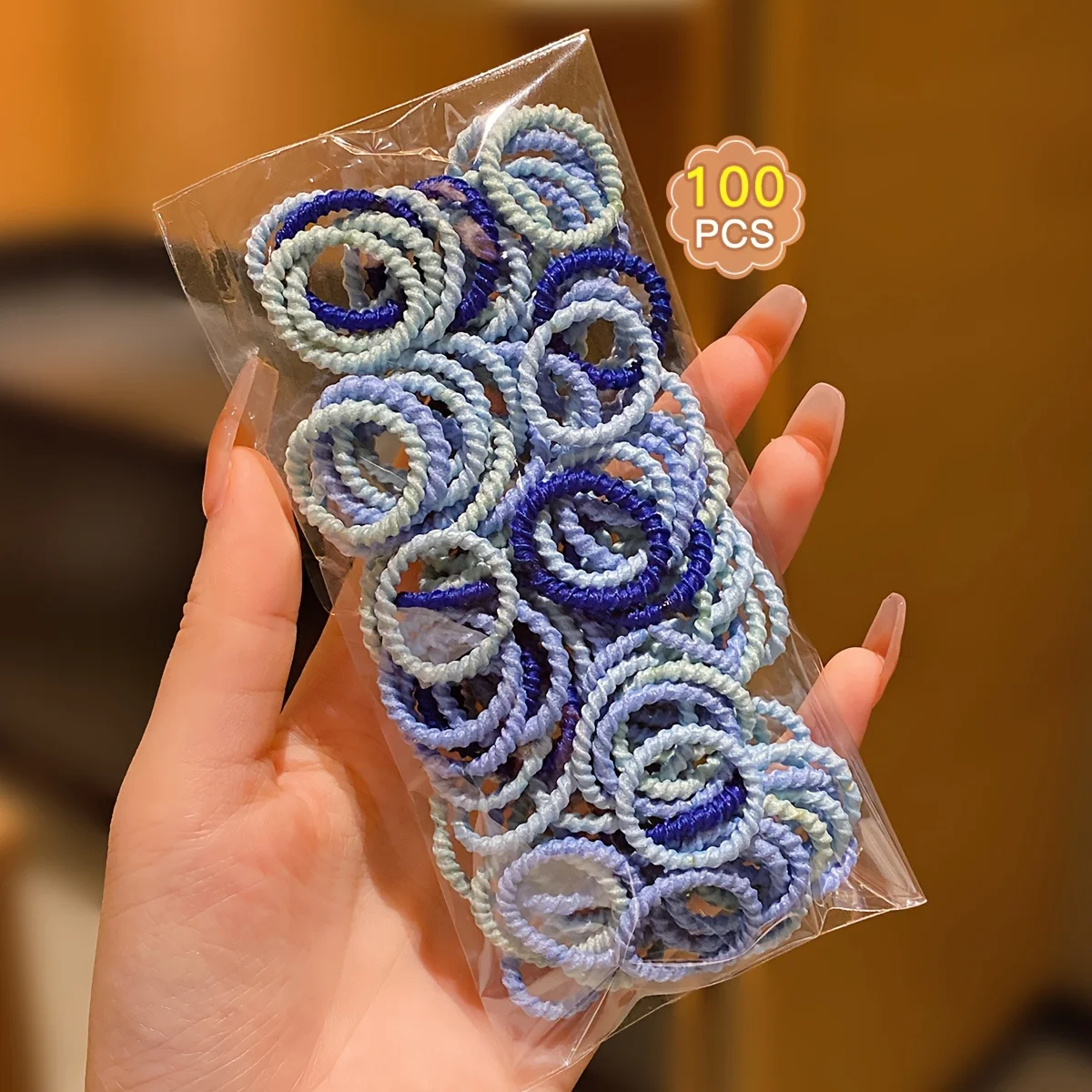 100pcs Girls Hair Accessories, Blue Spiral Elastic Hair Ties