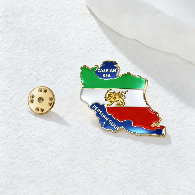 Pin de Solapa con la Bandera Histórica de Irán para Coleccionistas, Broche con Mapa del Imperio Persa, Bandera con León y Sol, con Mar Caspí y Golfo Persa
