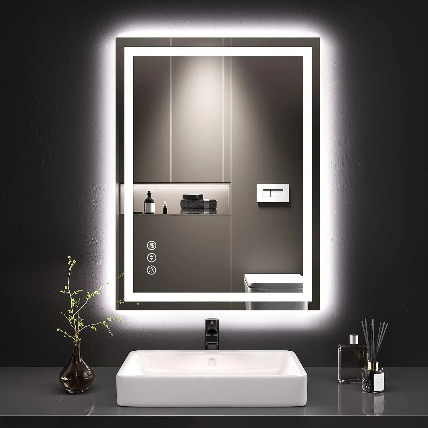 LOuto-Miroir LED avec lumières, anti-buée, intensité variable, rétro4.2 + avant, miroir de courtoisie 4.2 pour mur, 24x32