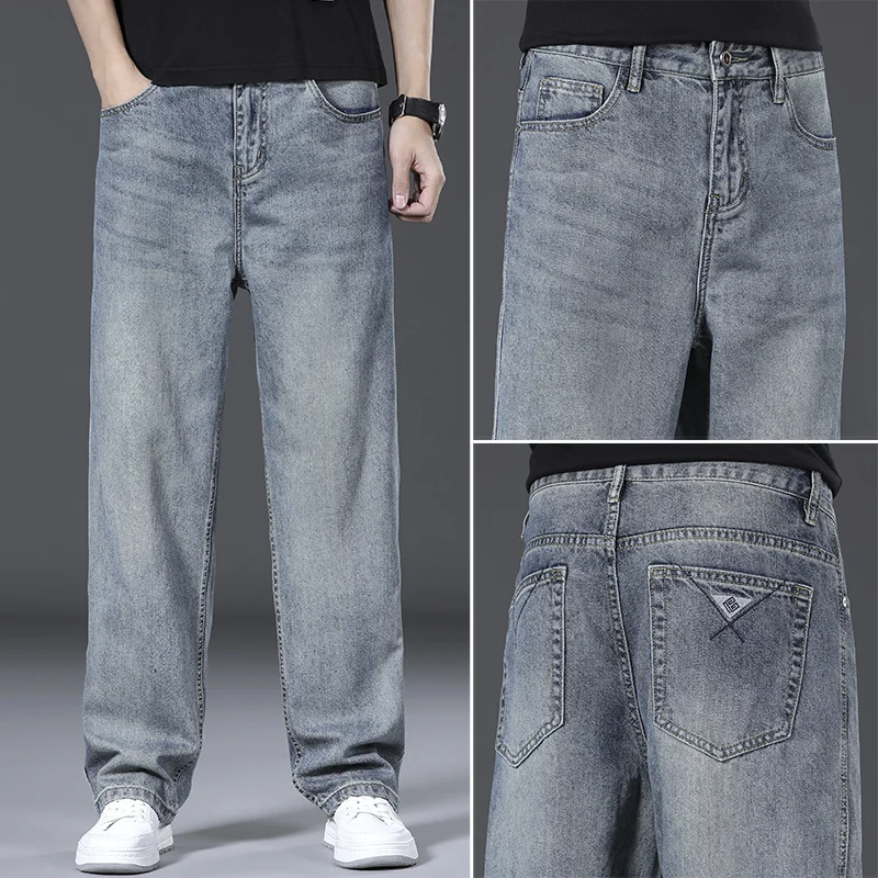 

2025 Spring Fall Loose Fit Streetwear Straight Leg Jeans Teen Boys Youth Comfort Stretch Denim Casual Trendy Fashion Trousers