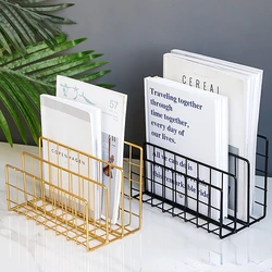 Nordic Metal Storage Basket Minimalist Book Organizer Basket Office Desktop Sundries Holder Rose Gold Newspaper Magazine Rack