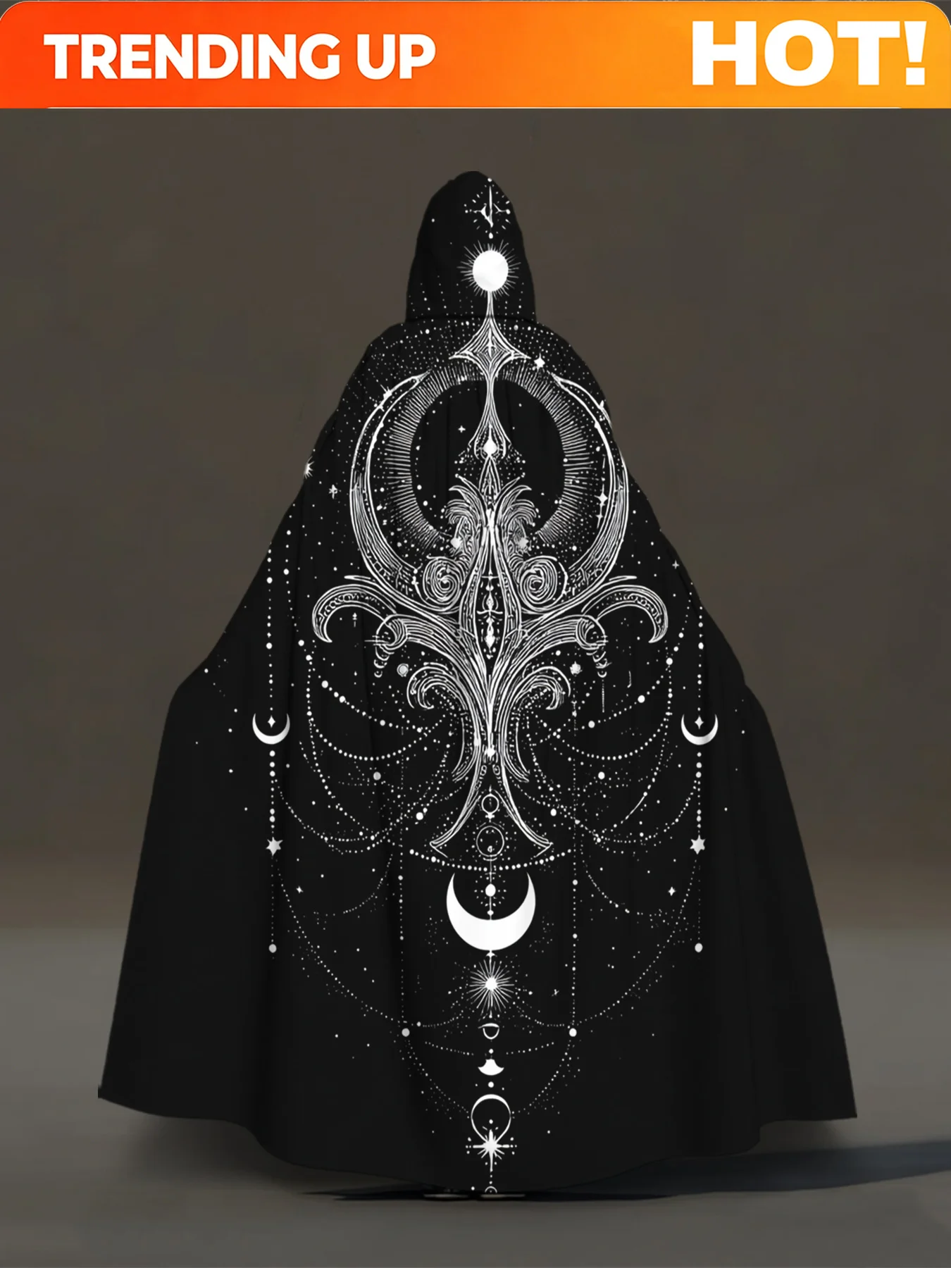 Customization 1pc 1pcs Retro Celestial Crescent Hooded Robe - Full-Body Print Hooded Cloak Suitable For Cosplay, Witch Costume
