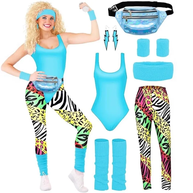 

7 Piece 1980s Onesie Set Leotard Leggings Set