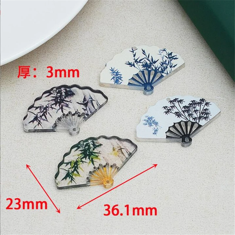 10pcs/lot new creative acrylic print fan charm resin connectors diy for earring pendant jewelry making accessories material