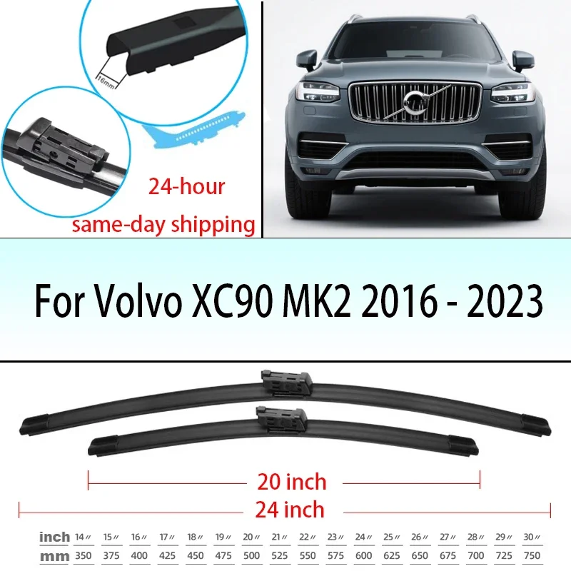 

For Volvo XC90 MK2 2016 - 2023 2017 2018 2019 2020 2021 2022 Front Windshield Wiper Blades Windscreen Window Accessories 24+20