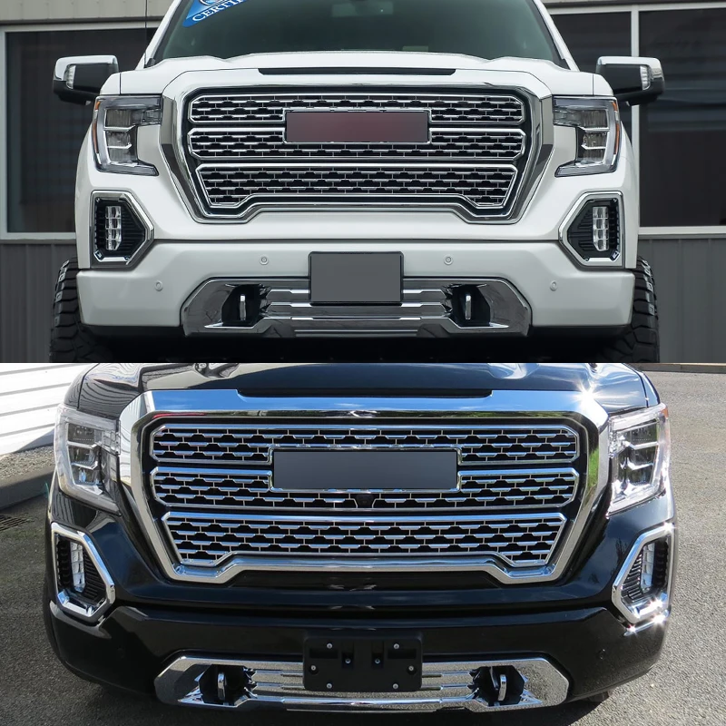 Chrome Lower Center Grill Mesh for For GMC Sierra 1500 Denali Look Front Bumper Upper Grille Led Fog Light Lamp with Bezel Trim