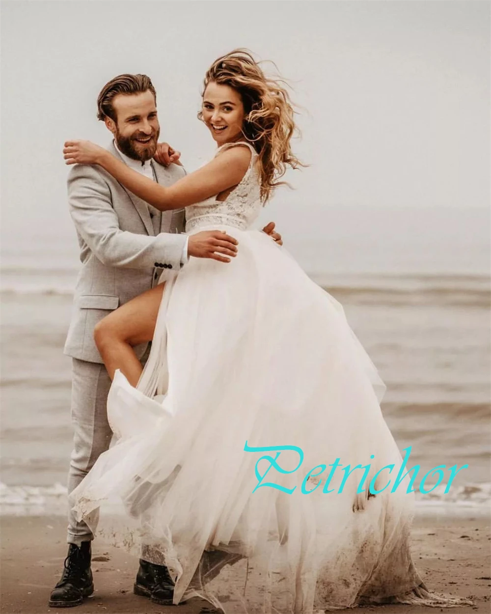 맞춤형 화이트 Tulle 웨딩 드레스 고품질 v 넥 캡 슬리브 민소매 신부 가운 스윕 트레인 백리스 Robe de mariée