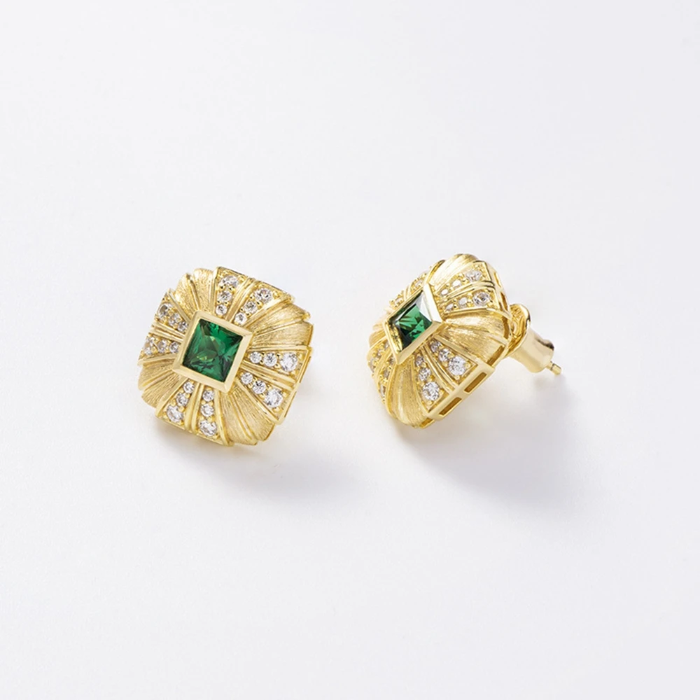 Wong Rain Vintage 18K Gold Plated 925 Sterling Silver Emerald Gemstone Earrings for Women Ear Studs Fine Jewelry Gifts Wholesale