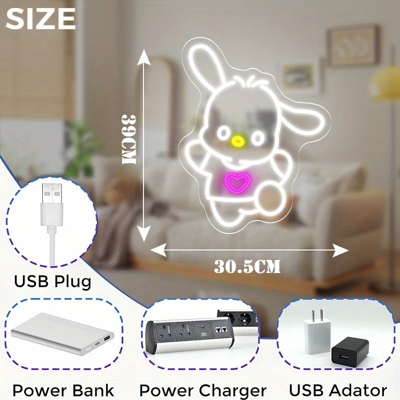 سانريو ضوء النيون Kawaii Pochacco LED النيون تسجيل USB عكس الضوء لغرفة النوم غرفة الألعاب الأطفال موضوع ديكور الحفلات هدية عيد ميلاد #2
