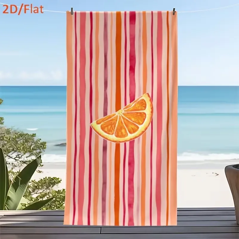 Watercolor Orange Slice Striped Beach Towel Microfiber Quick Dry Absorbent Sand-Free Summer Pool Bath Towel for Vacation
