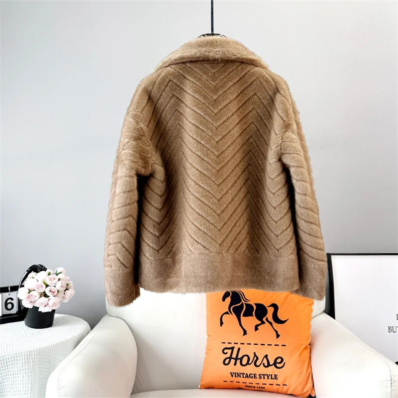 Women Faux Fur Warm Short Coat Synthetic Mink Fur Stand Collar Winter Jacket Parka JT3449