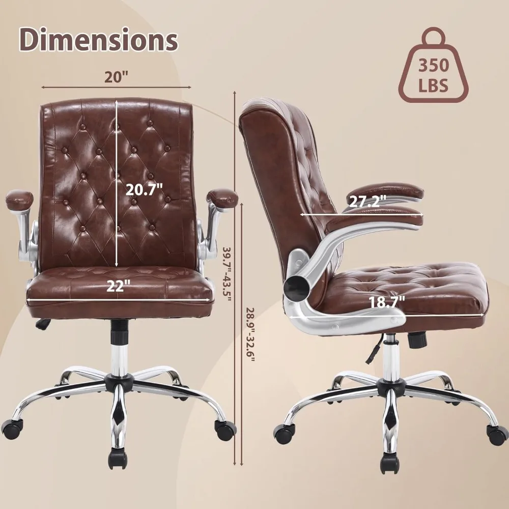 Mid-Back Ergonomic Executive Desk Chair,Modern Leather Office Chair, Cross Chair with Flip Up Arm, Mid Century Swivel Rocking