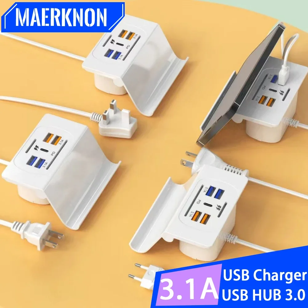 

3.1A PD USB Type-C Charger 5 Ports USB 3.0 Wall Charger Fast Charging Phone Adapter For Mobile Phone Laptop Tablet EU US UK Plug