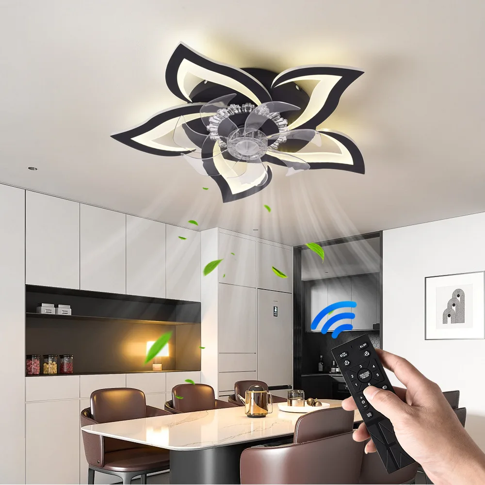 Modern LED Ceiling Fan App and Remote Control Mute 6-Wind Adjustable Speed Dimmable Timer Function Ceiling Light for Living Room