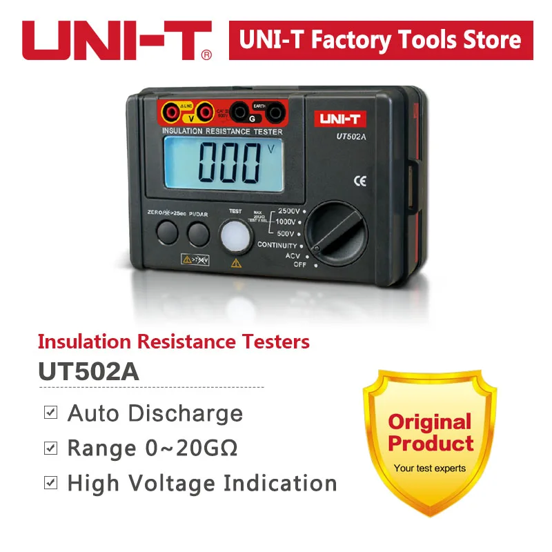 Uni-t Isolamento Resistência Tester Voltímetro Digital Alcance Automático Backlight Ohmmeter Terra Ut502a 2500v 20 go