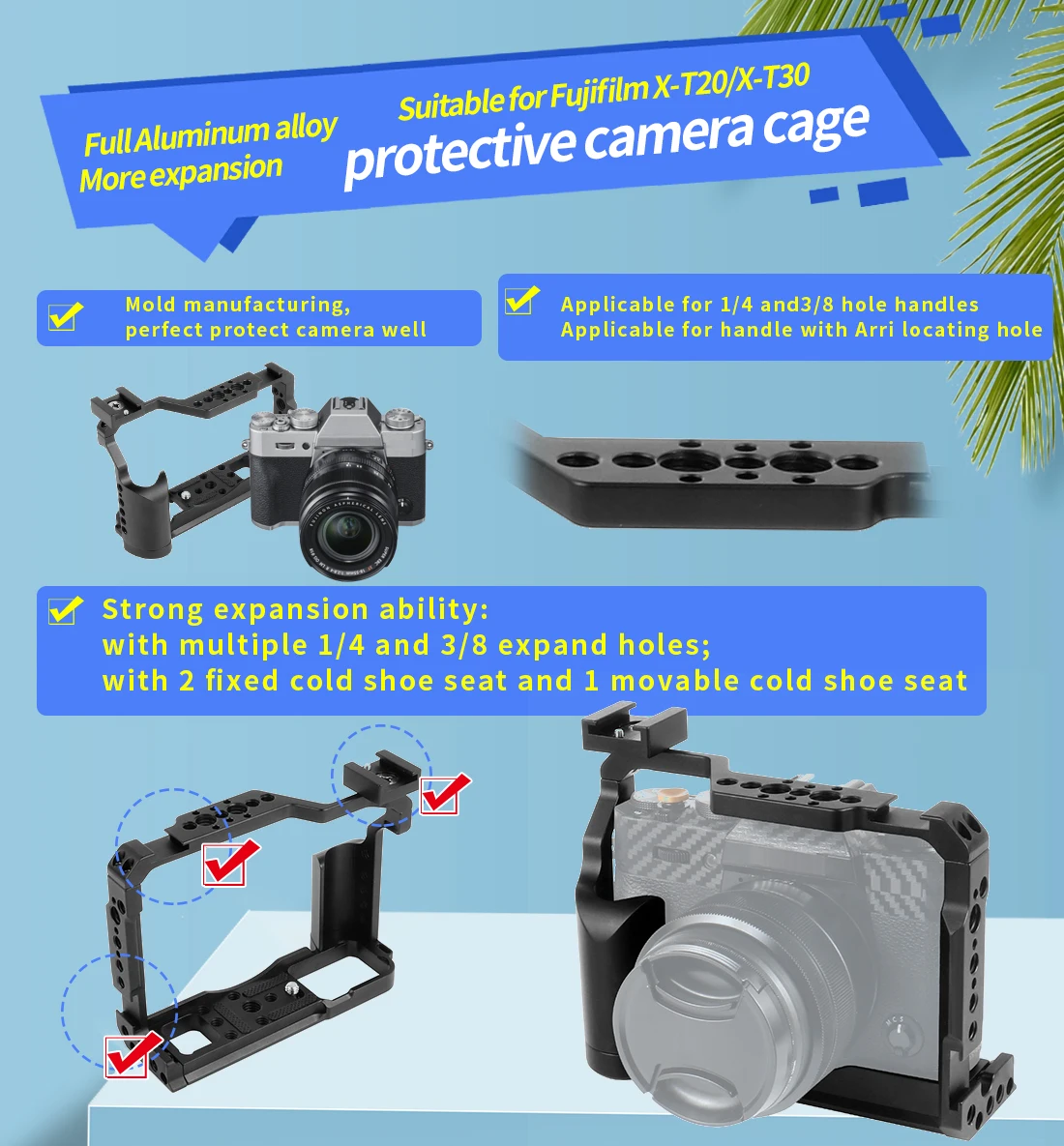 BGNing Aluminium Legierung Kamera Käfig Schutzhülle Stabilisator mit Kalten Schuh Halter für FUJI XT20/XT30 XT30II Kamera Schutzhülle – Detail 1