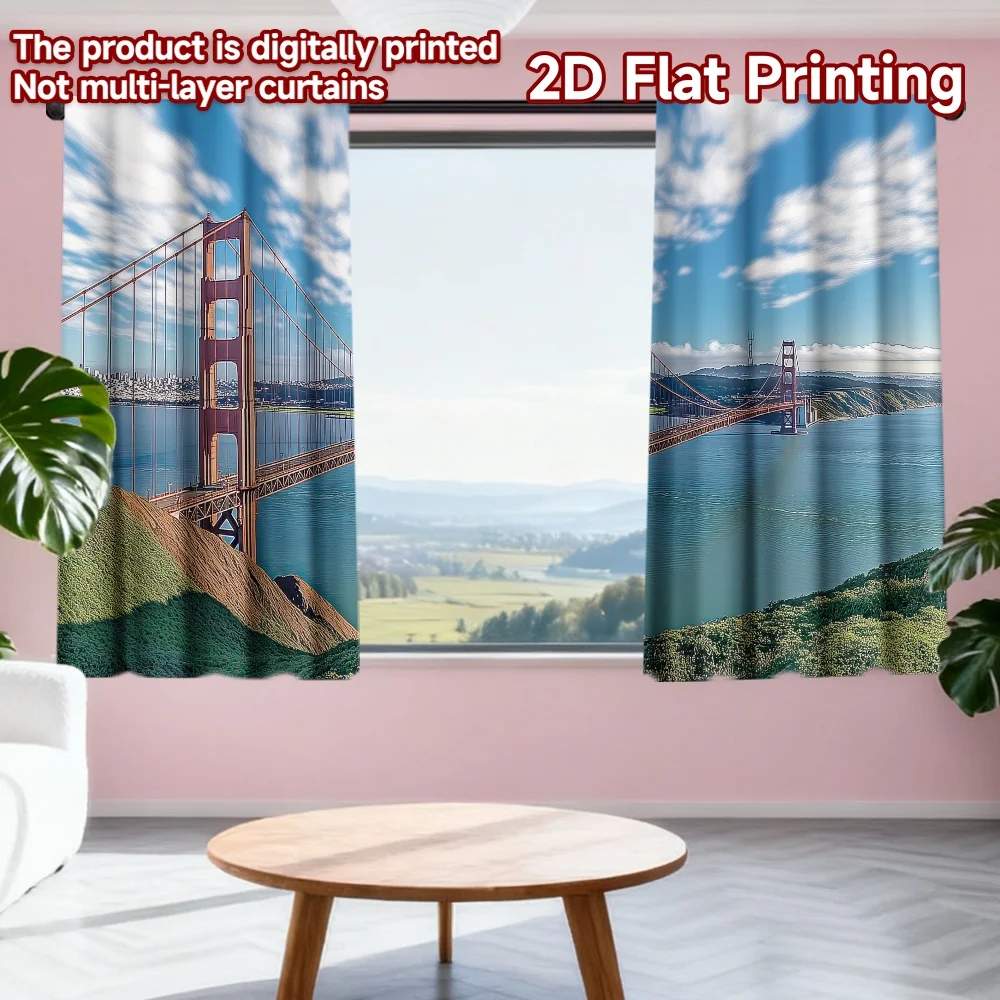 

2D flat printing 2pcs Window Drapes Golden Gate Bridge View(1) Digital Printed Polyester Drapes Holiday Decorations for Outdoor