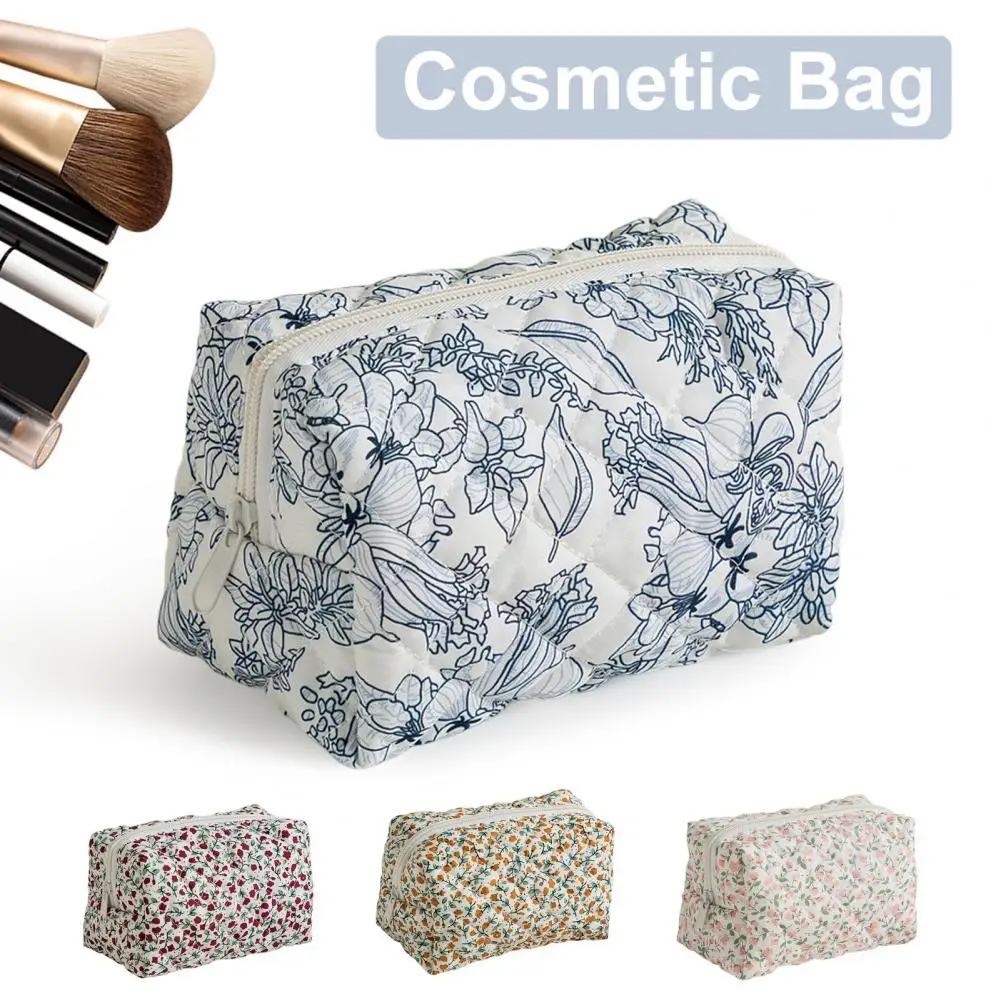 

Cosmetic Bag Floral Print Zipper Makeup Storage Pouch Business Trip Travel Toiletry Bag Brushes Lipsticks Perfume Organizer