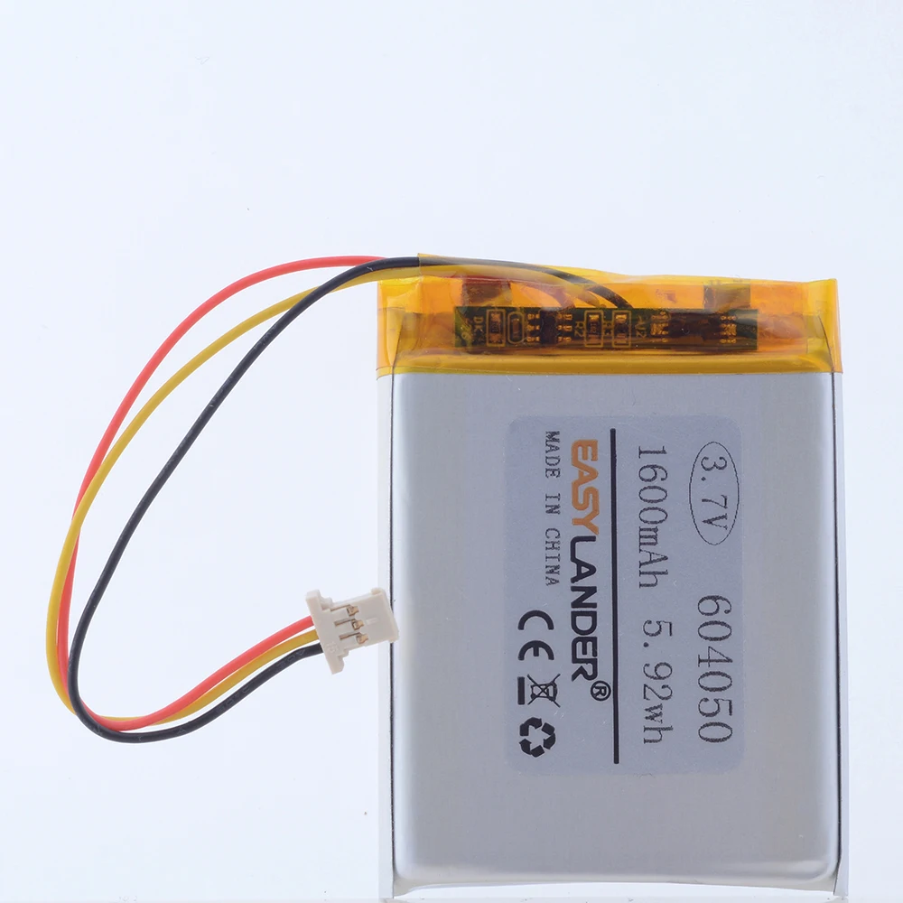 3.7V 1600mAh 604050 Lithium Polymer Rechargeable Battery With Thermistor 3 Pin Plug