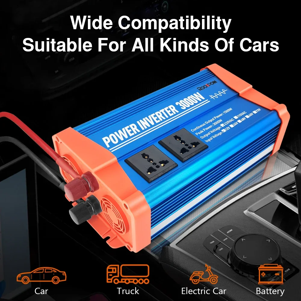 3000W DC 12/24V To AC 220V Pure Sine Wave Inverter 50/60Hz Car Inverter Power Converter Car Voltage Transformer with LED Display