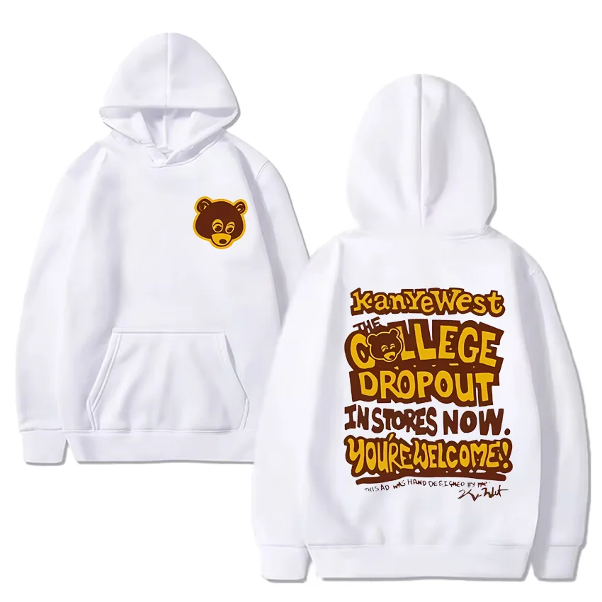 Vintage Kanye West College Dropout Graphics Hoodie Men Women ' s Harajuku Clothes Fleece Long sleeve Unisex pullover Sweatshirt