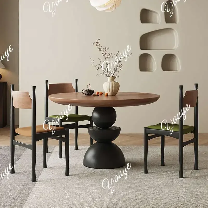 SsL-J Round Solid Wood Dining Table And Chairs Combination New Medieval Style Round Table Designer French Retro Home Small Apart