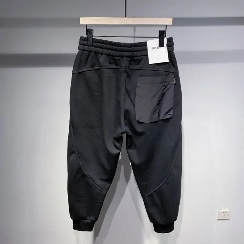 Men\'s Casual Harem Pants with Elastic Waist Color-blocked Pockets Fashion Stylish Autumn Zipper Pocket Baggy Cargo Trousers