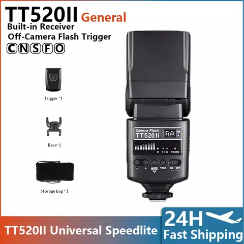 TT520II Universal Speedlite Built‑in Receiver Off‑Camera Flash for Canon Nikon Sony Fujifilm Ricoh DSLR Mirrorless