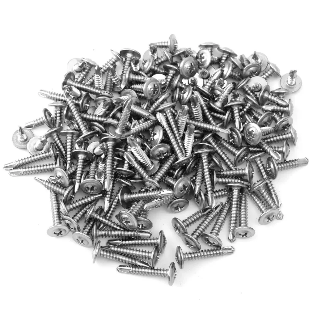 50PCS Stainless Steel Self Tapping Screws Flat Head Cross Phillips Metal Screws Round Washer High-Strength Self Drilling Screws