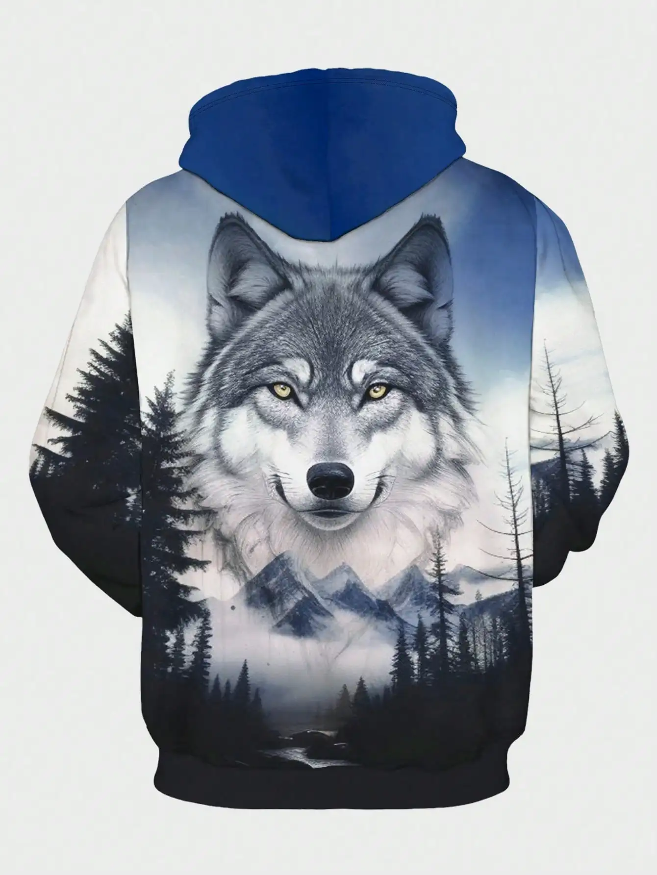 Light Men's Summer Early Autumn Hoodie with Wolf Print Fashion Casual Street Wear