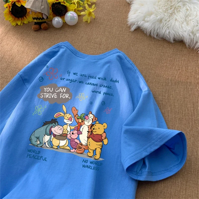 Kawaii Disney The Winnie Pooh Cartoon T Shirt Women Harajuku Ullzang Y2K Cute Bear T-shirt Graphic Streetwear Summer Tshirt Girl