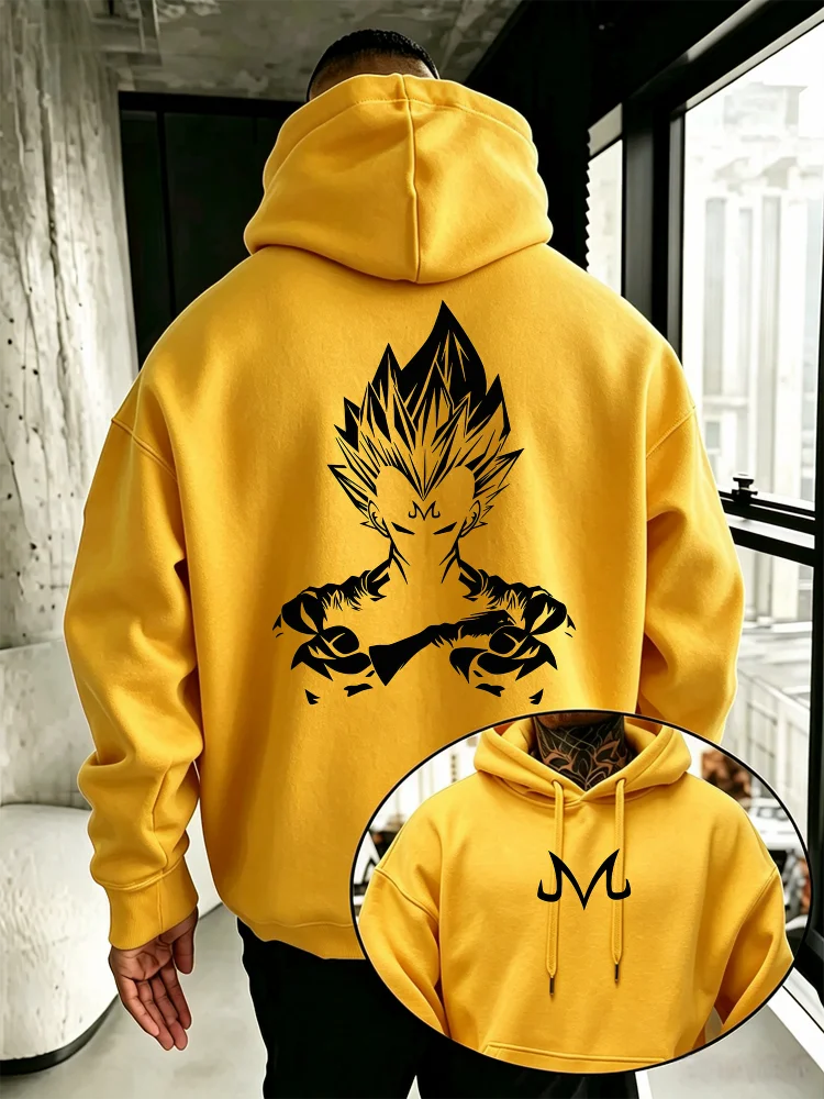 Dragon Ball Majin Vegeta Anime Hoodie Herren Vorder- und Rückseite Doppeldruck Oversized Kapuzenpullover mit Kordelzug und Tasche Street-Top – Detail 7