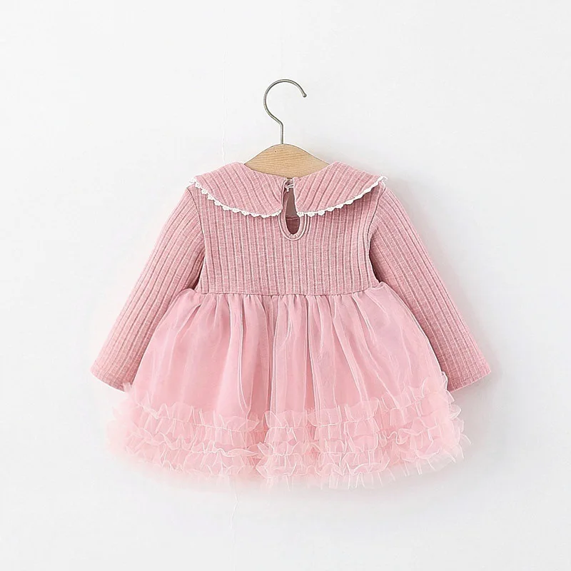 Autumn New Pink Chiffon Baby Girl Princess Dress Birthday Party Children'S Long Sleeved Clothes (6 Months -3 Years Old)
