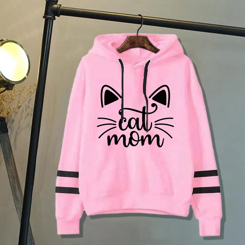 Cute Cat Mom Letter Printing Hoodies Loose Sweatshirt Women Men Personality Long Sleeve Casual Tops