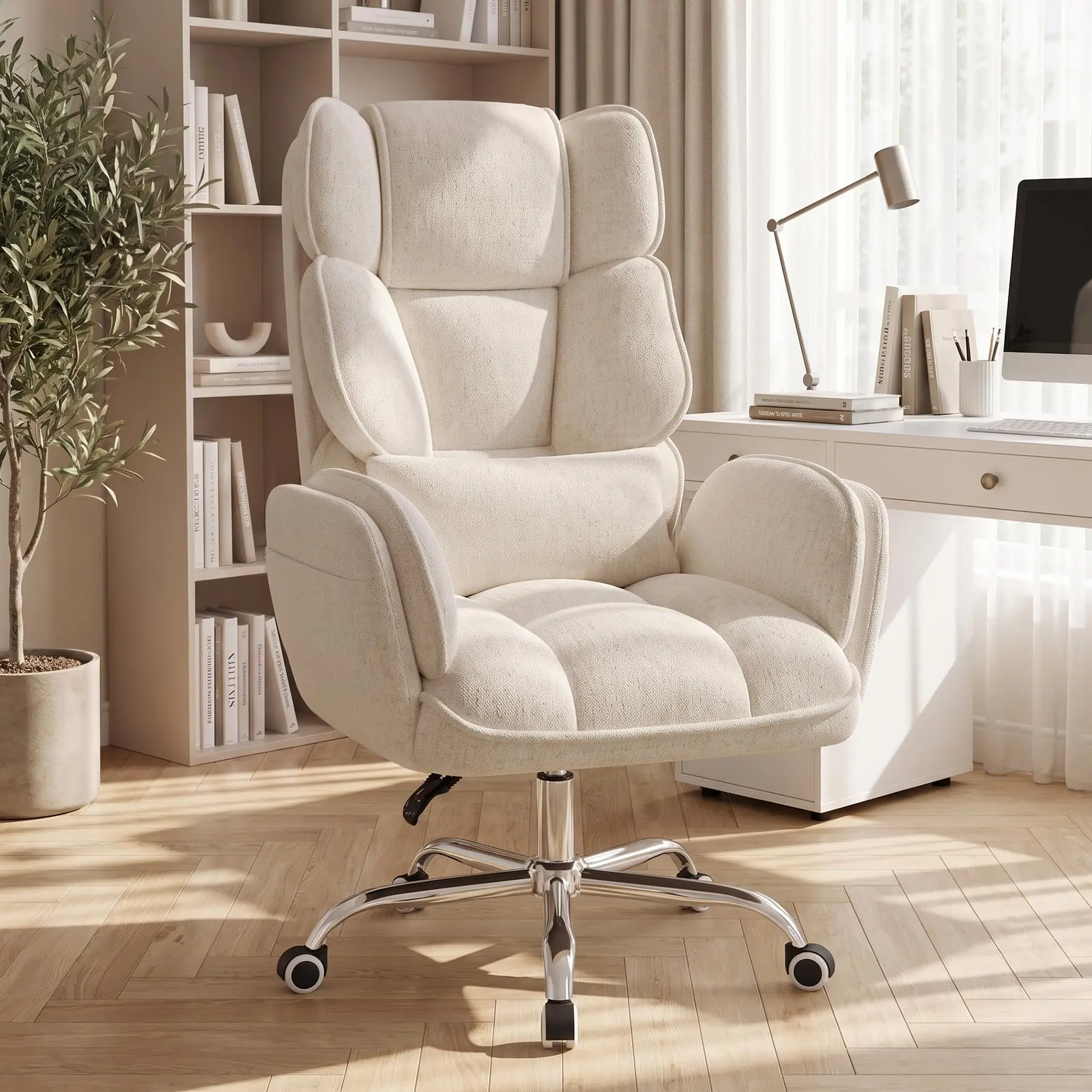 Criss Cross Office Chair, Flip Armrests with Side Pockets, Comfy Criss Cross Chair with Extra-Wide Plush Seat, 150°