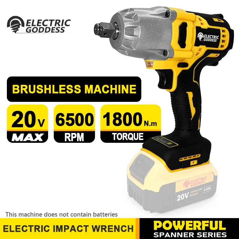 

Электрический гаечный ключ Goddess 1/2 дюйма с высоким крутящим моментом 700N, бесщеточный аккумуляторный ударный гайковерт, электроинструмент для аккумуляторного штифта Dewalt 20 В