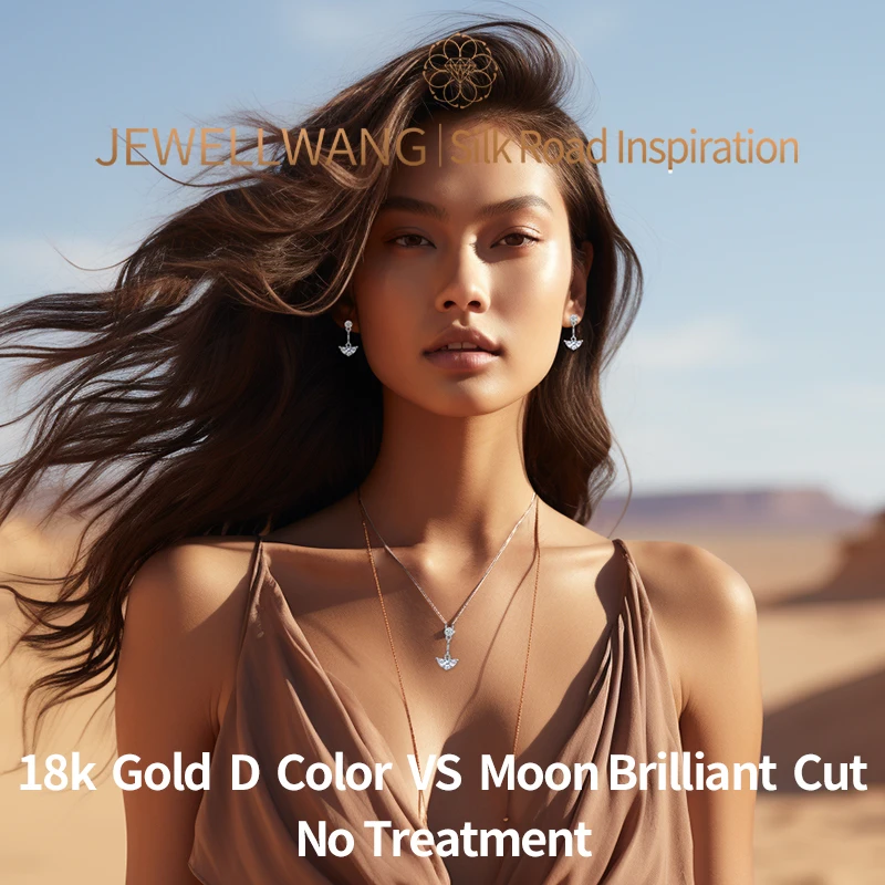 

JEWELLWANG Пение Песок Серебряная Луна Полумесяц Баланс Дизайн Полукруглый бриллиантовый огранки Ожерелье Элегантный ювелирный подарок