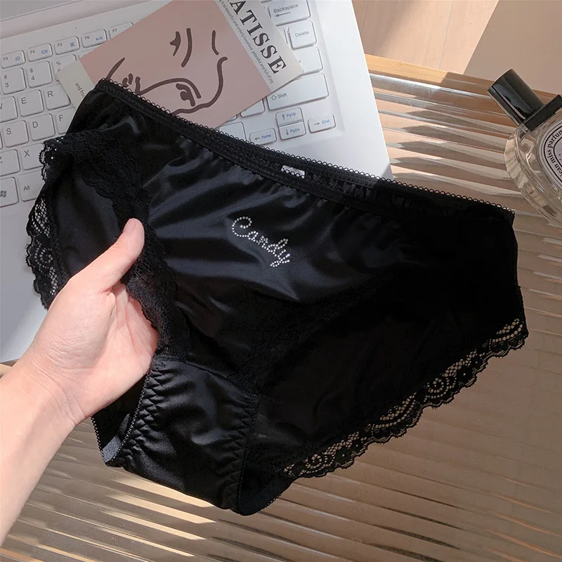 French Women Summer Thin Underpants Low Waist Buttocks Lifting Briefs Version Satin Girl Lace Panties Ladies Underwear Mujer