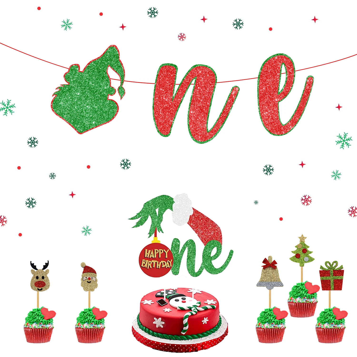 SurSURPRISE-Big Banner Cake Topper, Cupcake Topper, 1st Birthday Party Supplies, Christmas Decorations