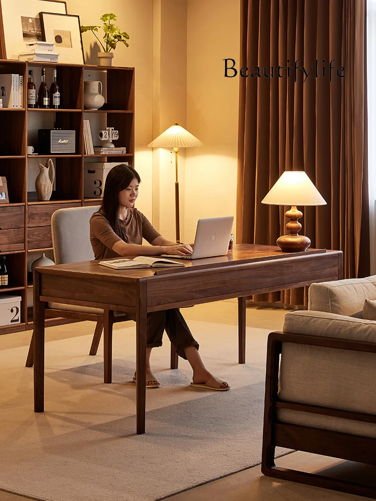 

yj5 Scrivania nordamericana in noce nera, rettangolare in legno massello, da studio nordica