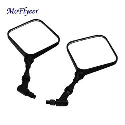 MoFlyeer M10 10mm Black Square Dual Sport Motorcycle Rearview Side Mirror Clear Glass Case For Honda Suzuki Kawas