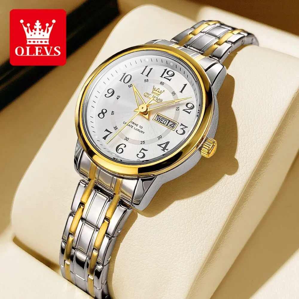 OLEVS 2891 Top Women's Watch Stainless Steel Waterproof Luminous Auto Date Wrist Clock Simplicity Luxury Quartz Watch for Women