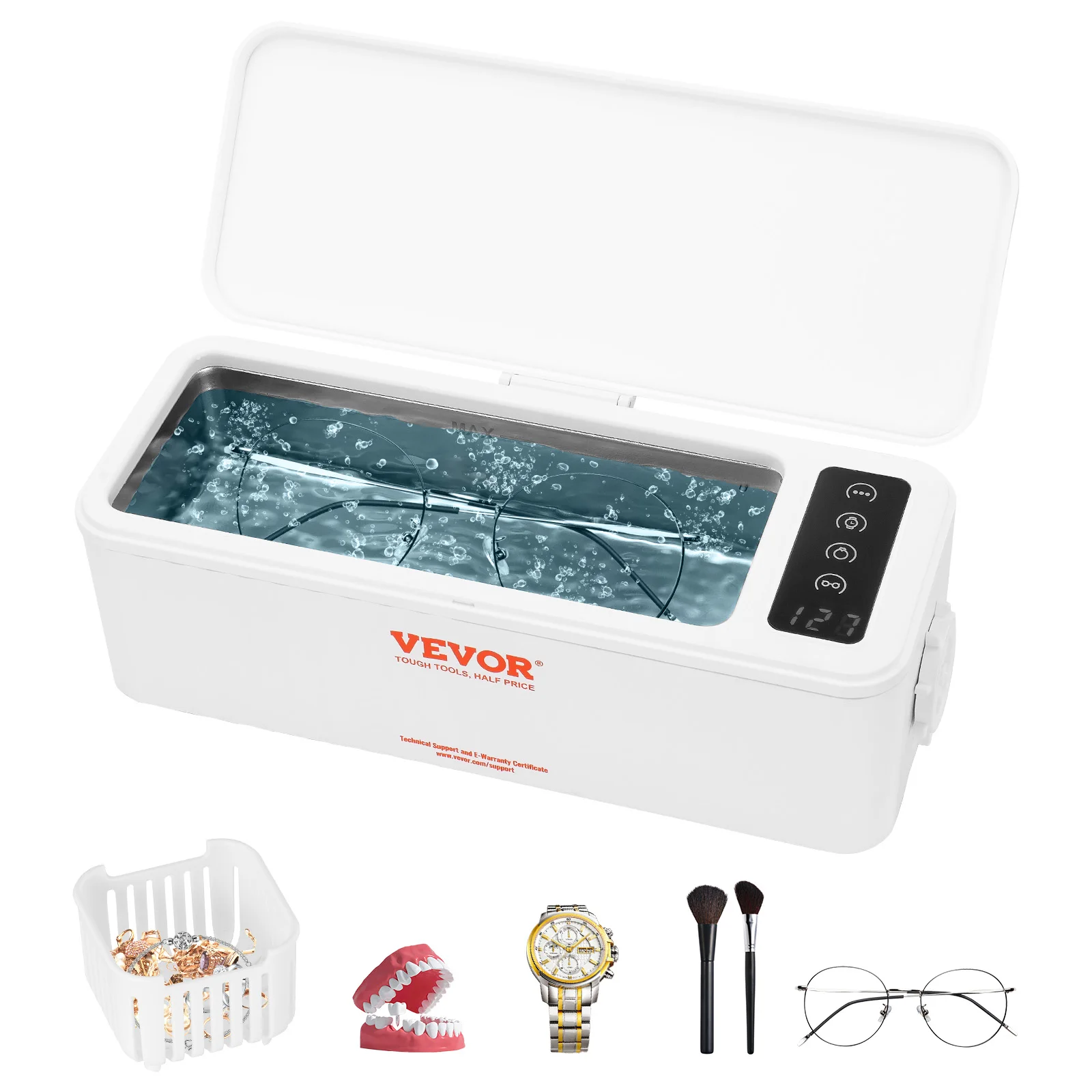 

VEVOR 200/450/650ml Portable Ultrasonic Cleaner Machine with 4 Timer Modes Cleaning Basket for Eyeglasses Watches Dentures Rings