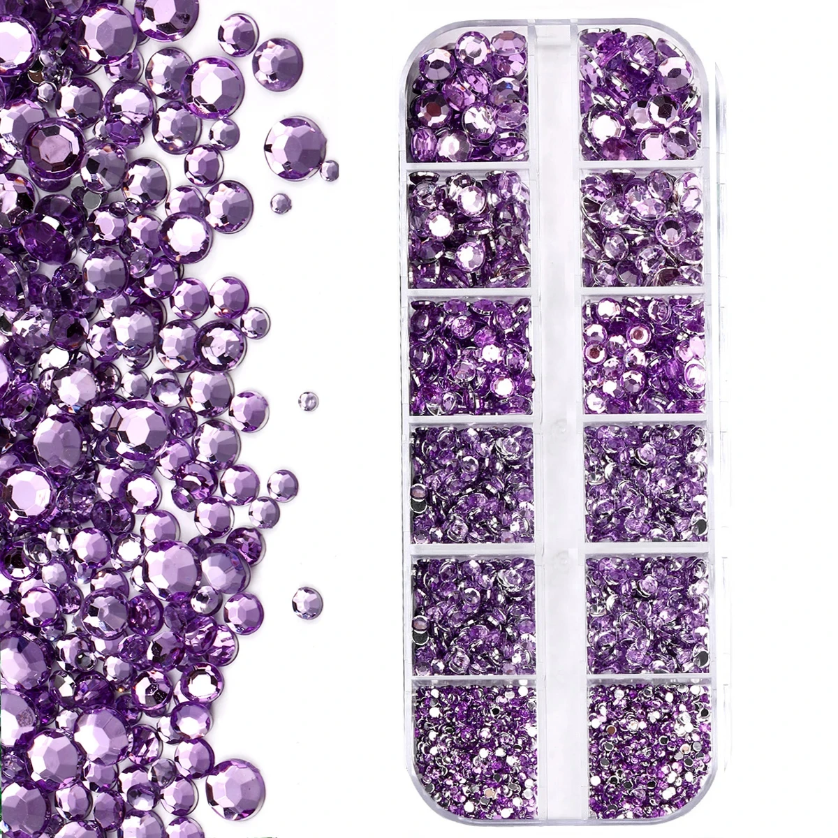 12Grid/Box Lavender Purple Round Nails Rhinestone Flatback Diamond Glass Jewelry Mix-size Glitter Resin Crystal Manicure Charms