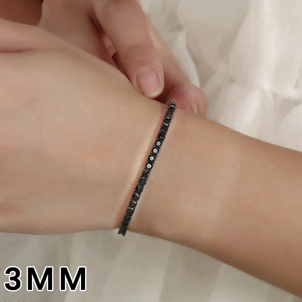 ‌ Bracelet de Tennis en argent Sterling S925 véritable plaqué noir, 3mm 4mm 5mm, Moissanite noire, bijoux modernes et élégants pour femmes ‌