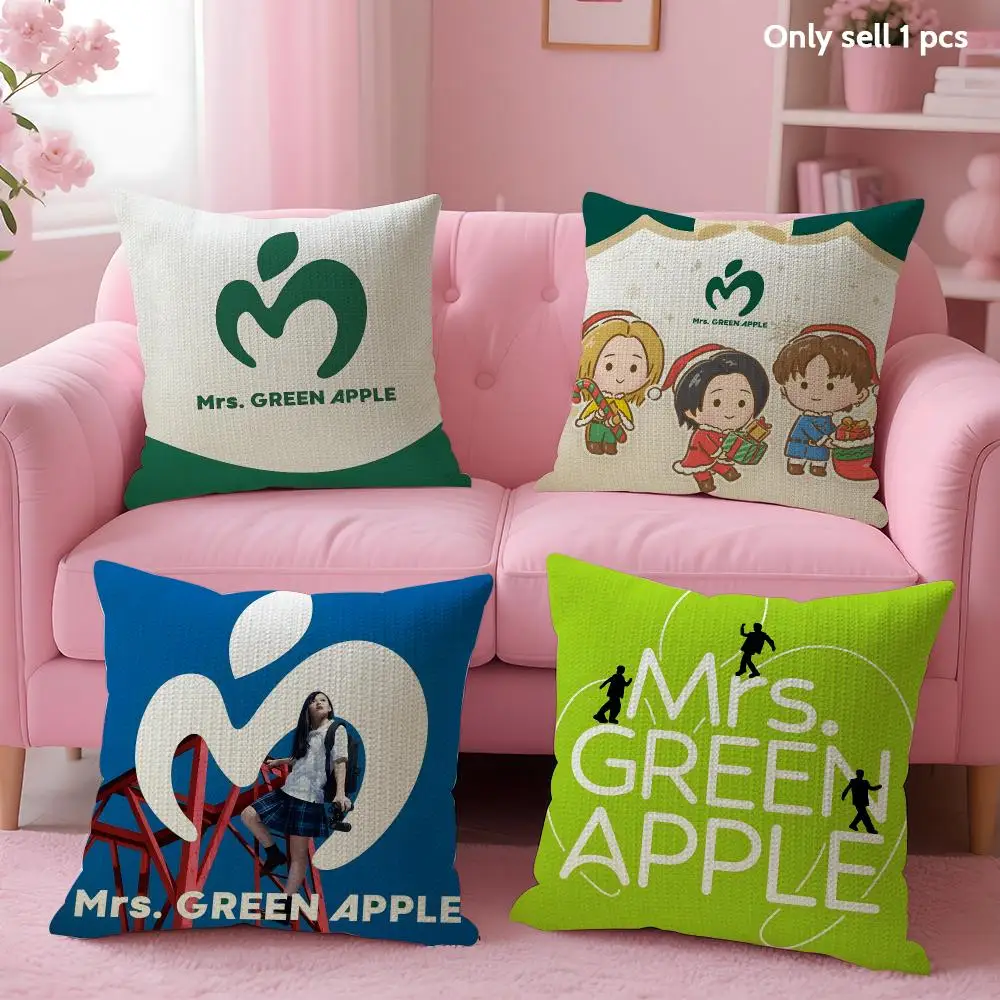 music band logo M-Mrs G-GREEN A-APPLE Cushion Cover Decorative Linen Throw Pillow case Soft for Bed Sofa Car Home Decor