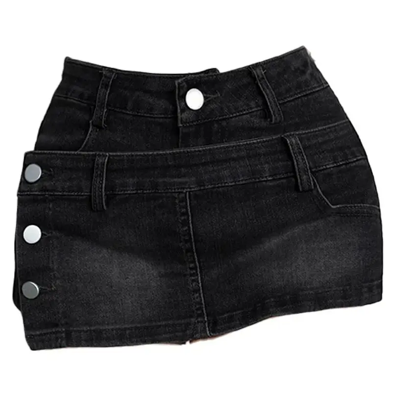 Women's Black Blue Casual Retro Denim Shorts Y2K Harajuku High Street Fashion 2000S Style Asymmetric Sexy Shorts Skort Clothing
